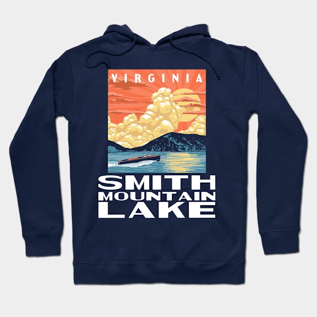 Smith Mountain Lake Virginia Vintage Boat WPA Poster Style Hoodie by GIANTSTEPDESIGN